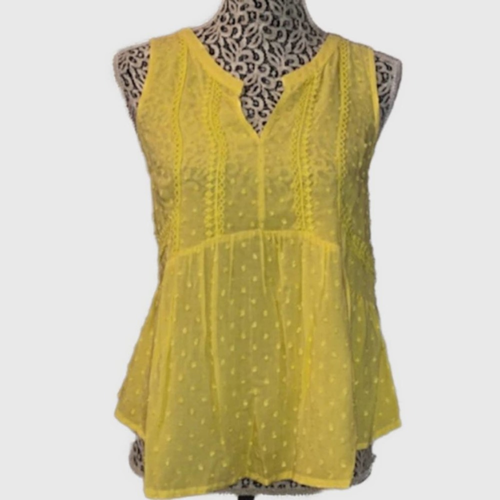 Merona Peplum Split Neck Blouse Yellow, EUC - Size XS